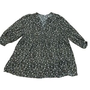 Old Navy Women's 3X Green Floral Print‎ Long Sleeve Prairie Mini Dress